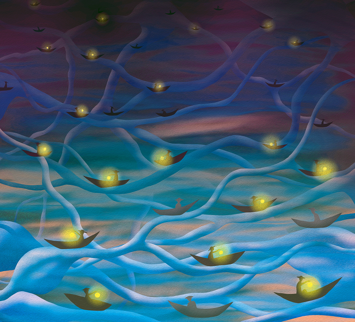 An artistic representation depicting how researchers use proximity labeling (yellow light) to survey the proteome of neurons. (Image Credit: Julia Kuhl)